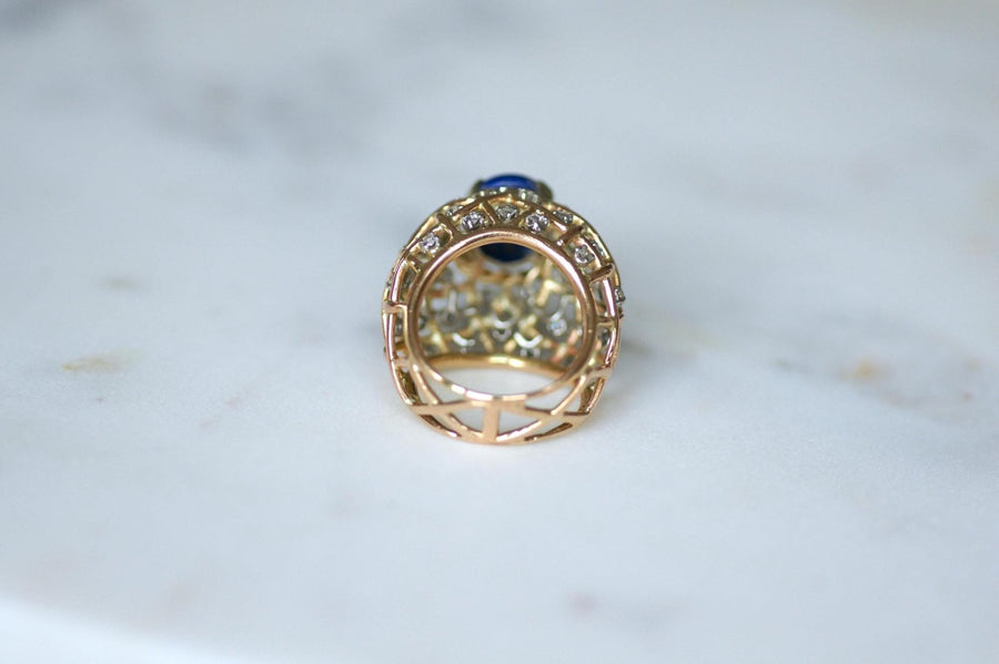 Bague Cocktail Lapis Lazuli et Diamants Or Jaune - Galerie Pénélope