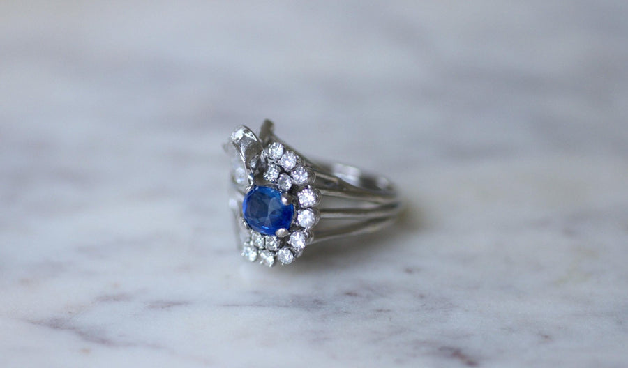 Bague Cocktail Saphir de Ceylan et Diamants - Galerie Pénélope