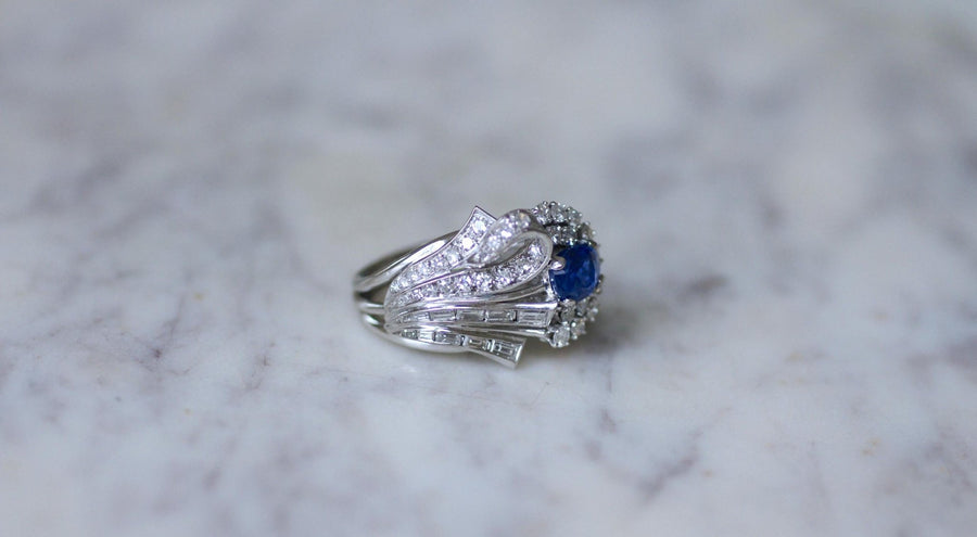 Bague Cocktail Saphir de Ceylan et Diamants - Galerie Pénélope