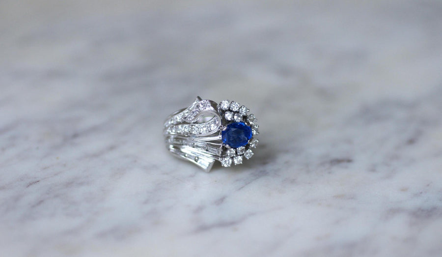 Bague Cocktail Saphir de Ceylan et Diamants - Galerie Pénélope