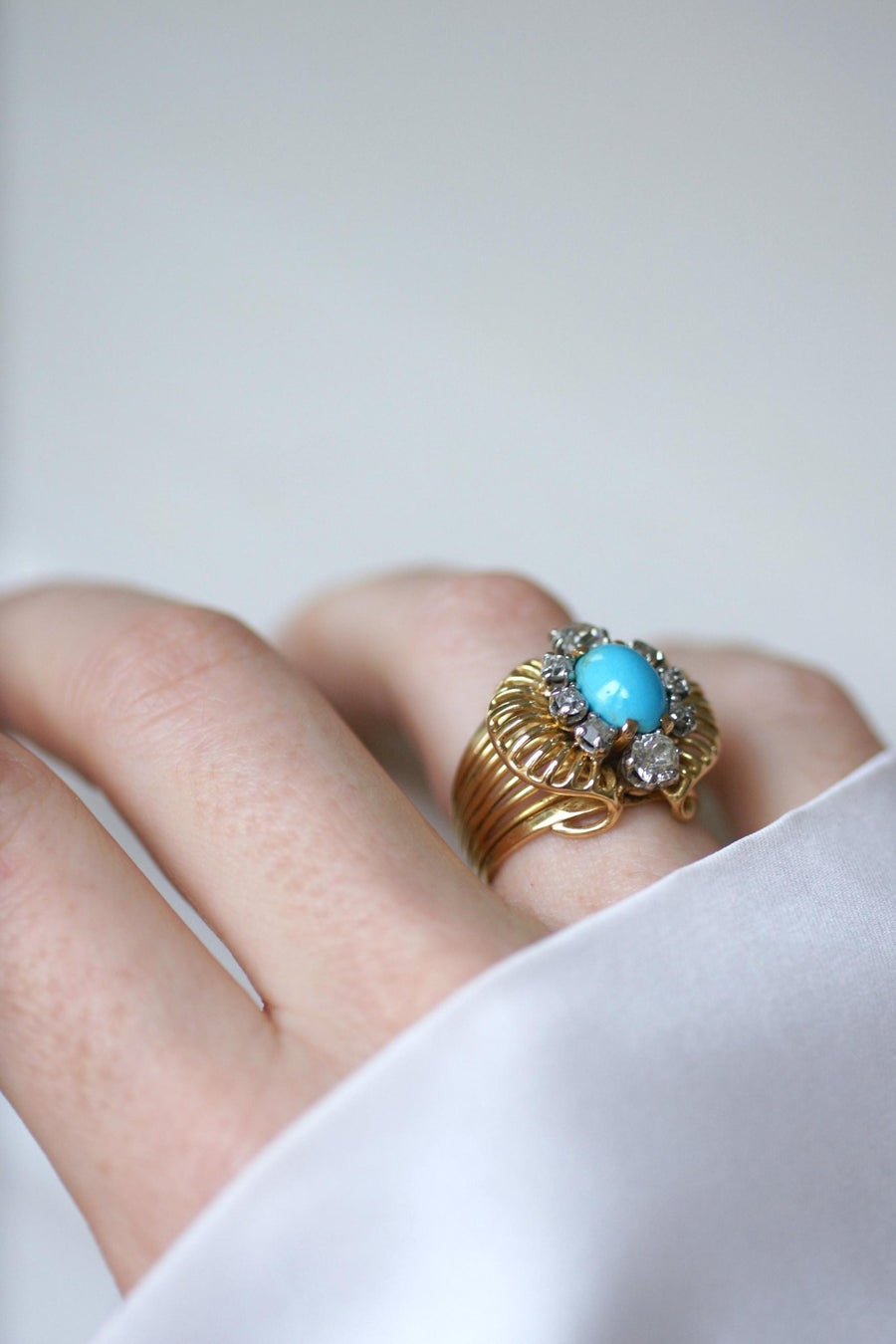 Bague Cocktail Turquoise et Diamants Or jaune - Galerie Pénélope