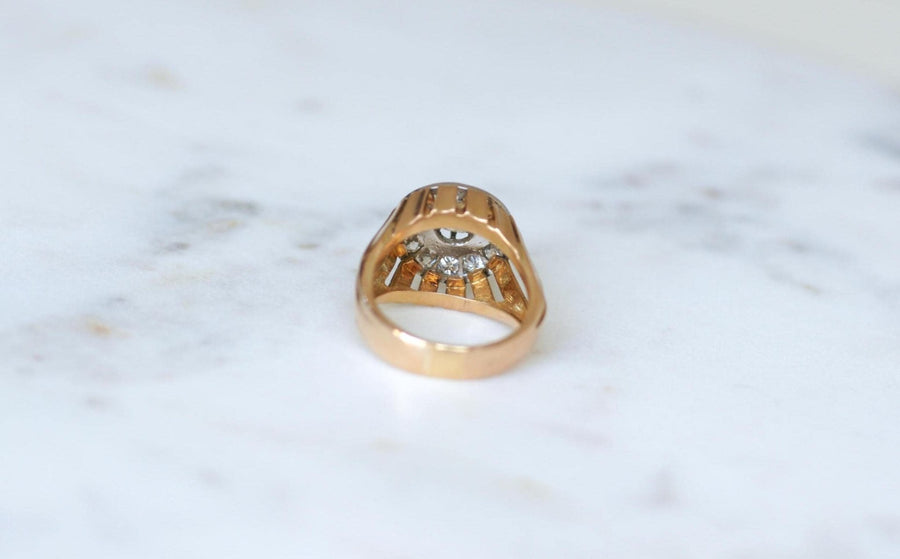 Bague Dôme Diamants 2,40 Cts Or rose et Platine Années 40 - Galerie Pénélope