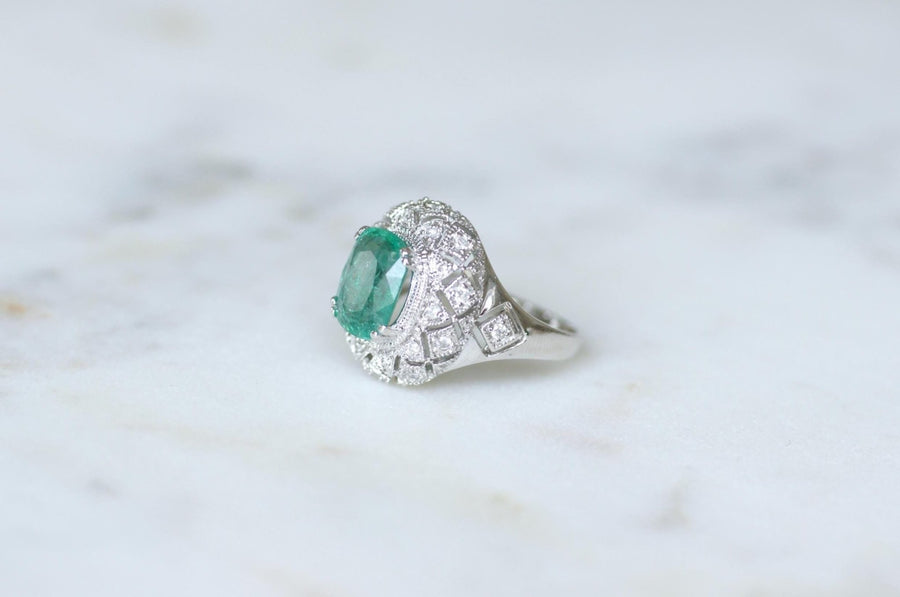 Bague Dôme Style Art Déco Emeraude 2,58 Cts et Diamants - Galerie Pénélope