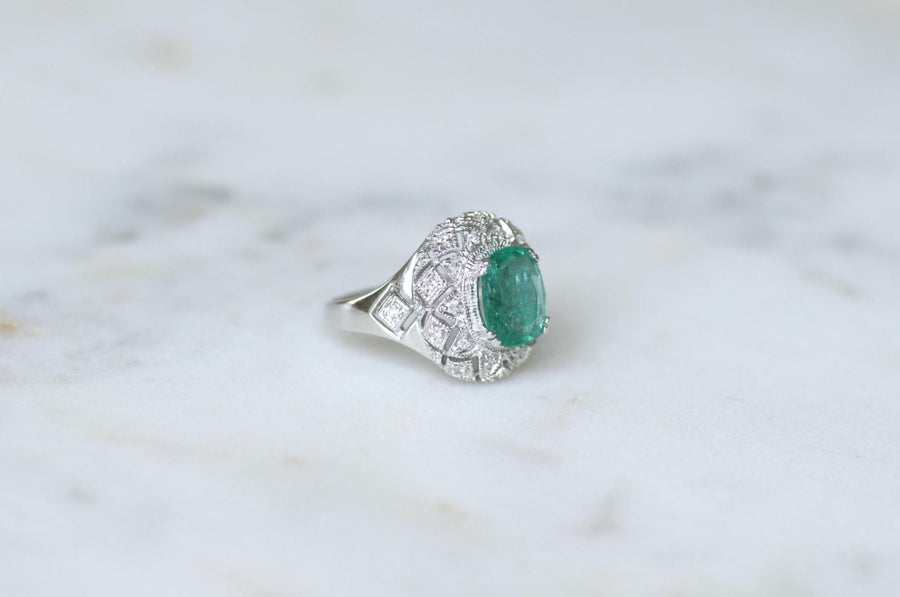 Bague Dôme Style Art Déco Emeraude 2,58 Cts et Diamants - Galerie Pénélope