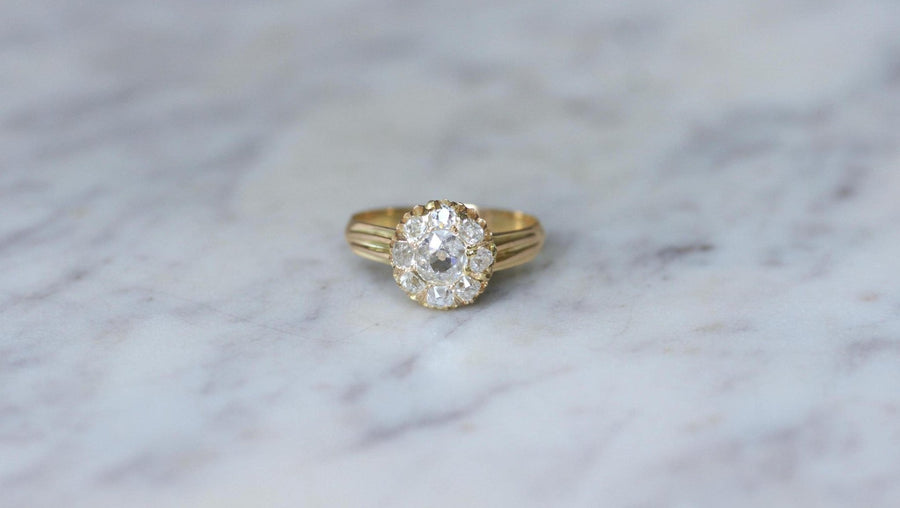 Bague Marguerite Ancienne Diamants sur Or Jaune - Galerie Pénélope