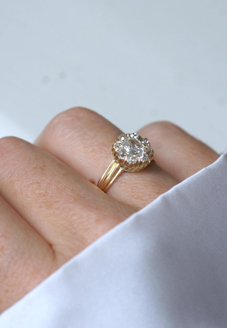 Bague Marguerite Ancienne Diamants sur Or Jaune - Galerie Pénélope