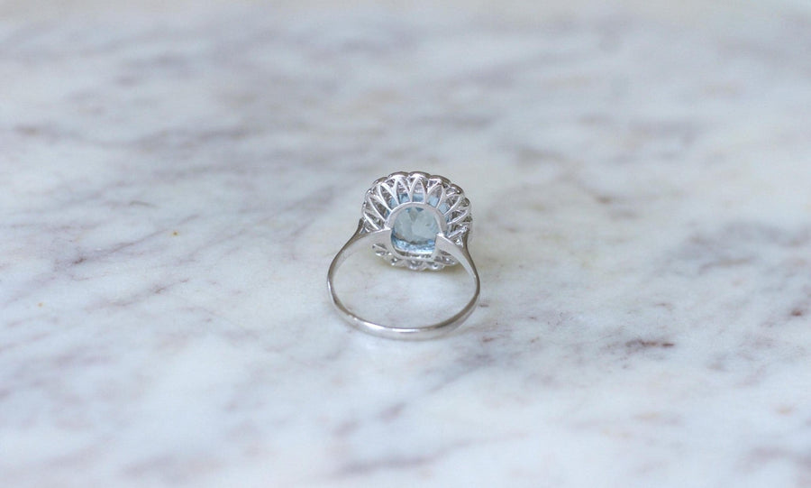 Bague Marguerite Art Deco Aigue Marine et Diamants - Galerie Pénélope