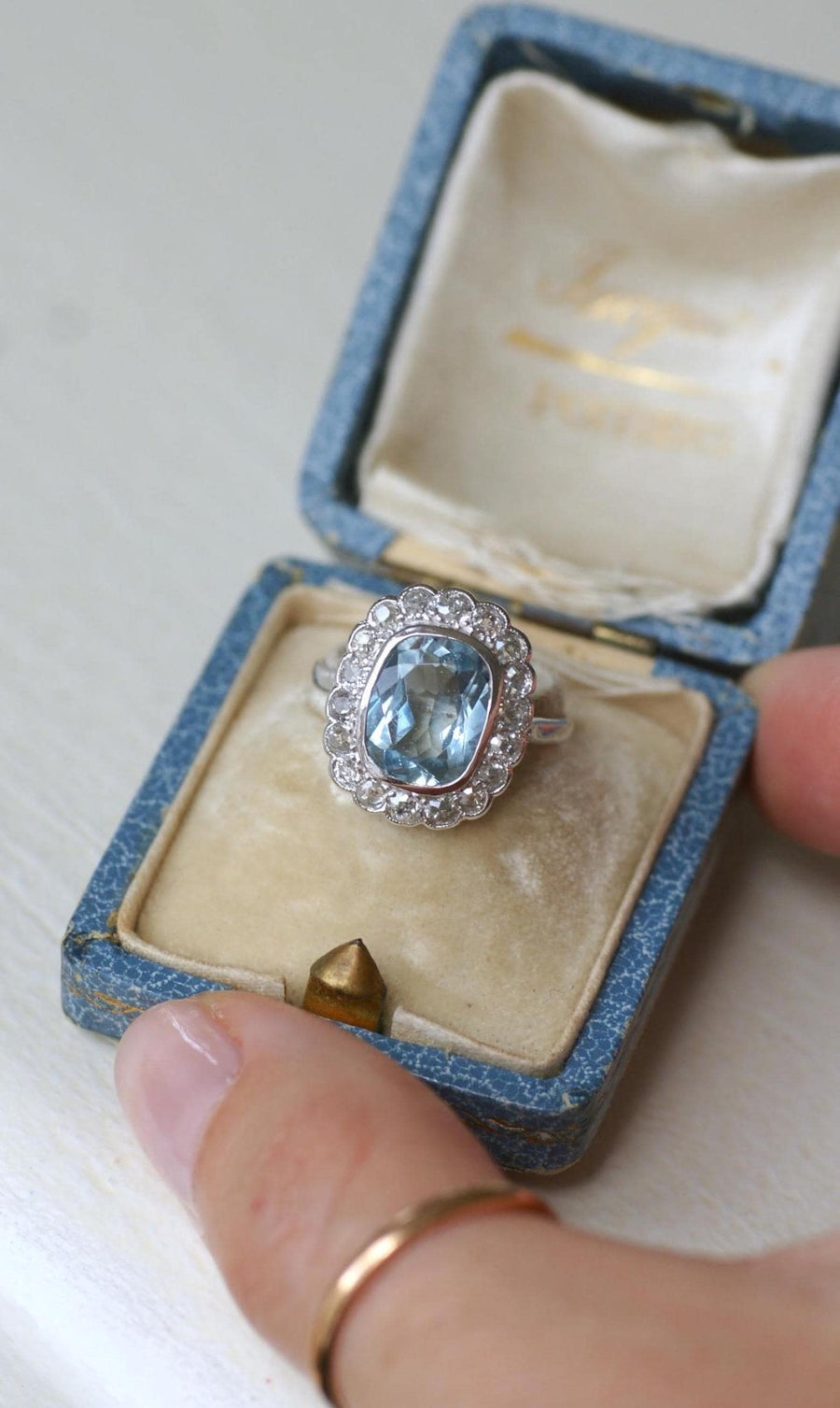 Bague Marguerite Art Deco Aigue Marine et Diamants - Galerie Pénélope