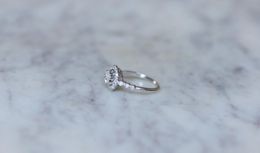 Bague Marguerite Art Deco Diamants sur Platine - Galerie Pénélope