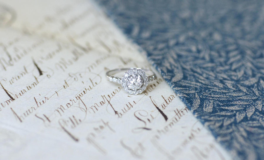 Bague Marguerite Art Deco Diamants sur Platine - Galerie Pénélope