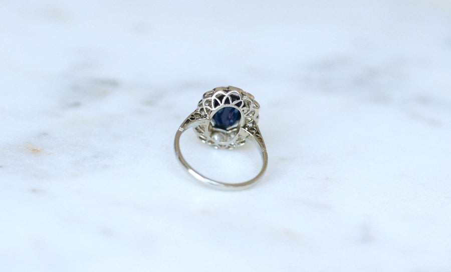 Bague Marguerite Art Déco Saphir 3,00 Cts & Diamants - Galerie Pénélope