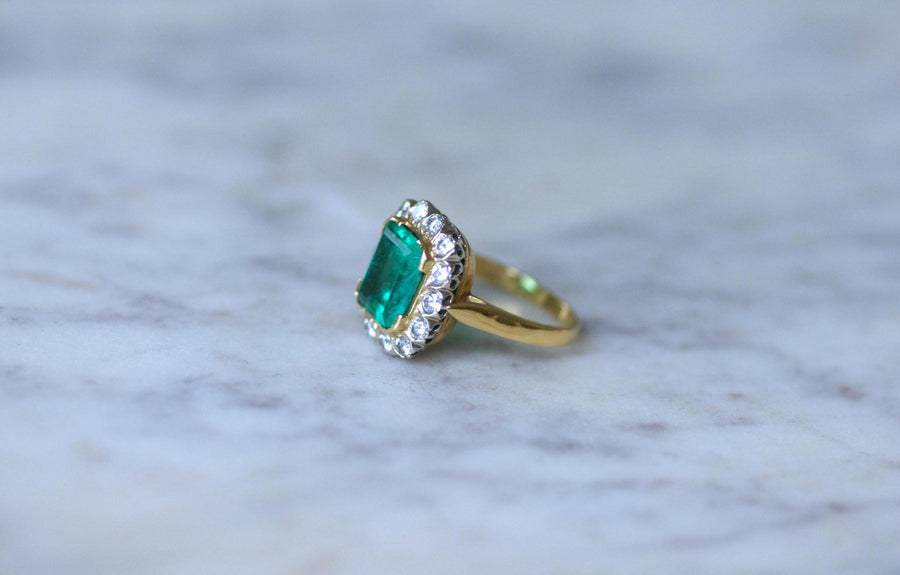 Bague Marguerite Emeraude Colombie 3.20 Cts et Diamants - Galerie Pénélope