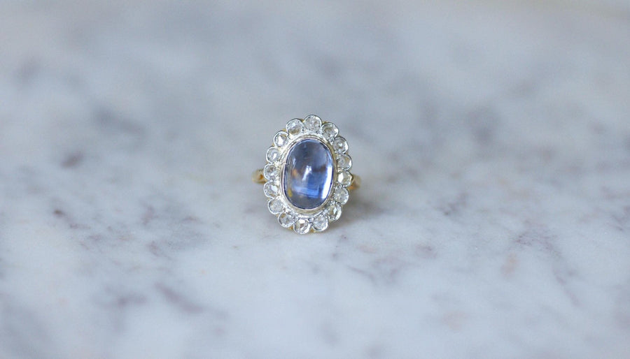 Bague Marguerite Saphir Ceylan 6,32 Cts et Diamants - Galerie Pénélope