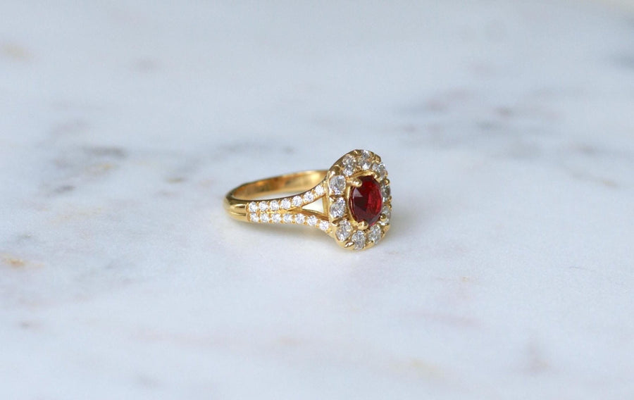 Bague Marguerite Spinelle Entourage Diamants - Galerie Pénélope