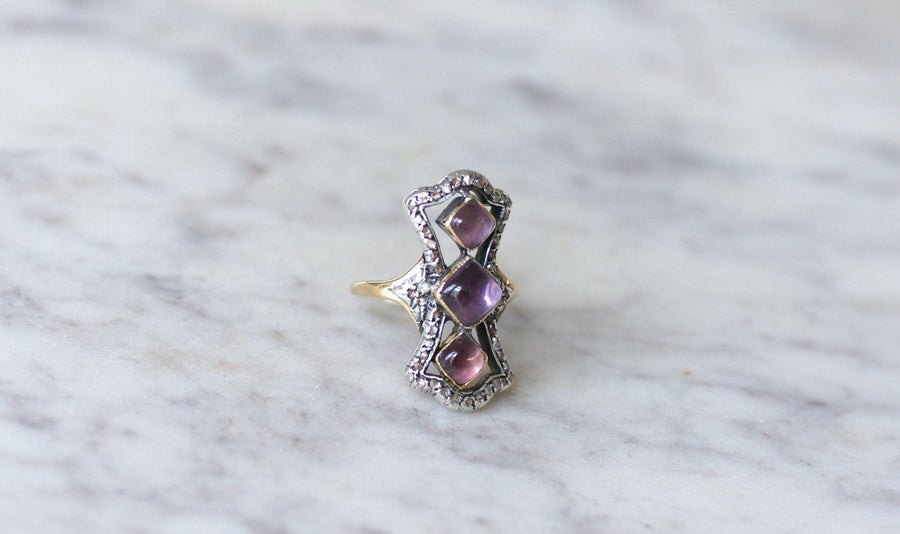 Bague marquise améthystes et diamants - Galerie Pénélope