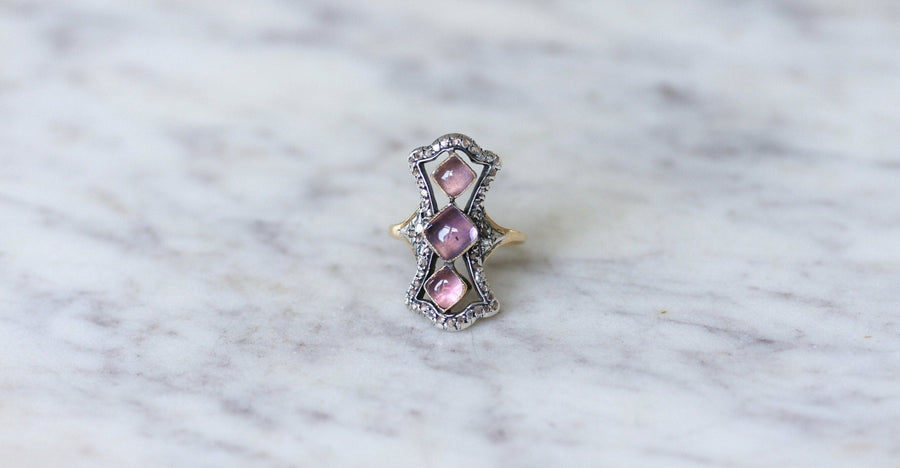 Bague marquise améthystes et diamants - Galerie Pénélope