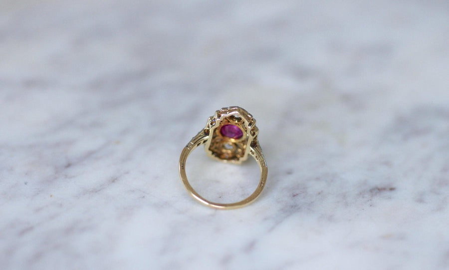 Bague Marquise Art Déco Rubis Birman et Diamants - Galerie Pénélope