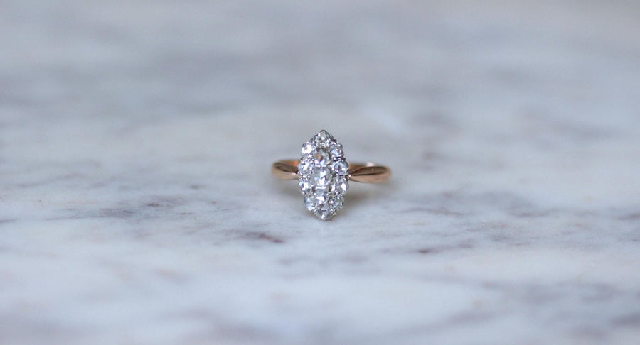 Bague Marquise Diamants Or Rose et Platine - Galerie Pénélope