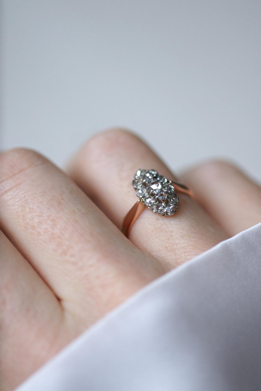 Bague Marquise Diamants Or Rose et Platine - Galerie Pénélope