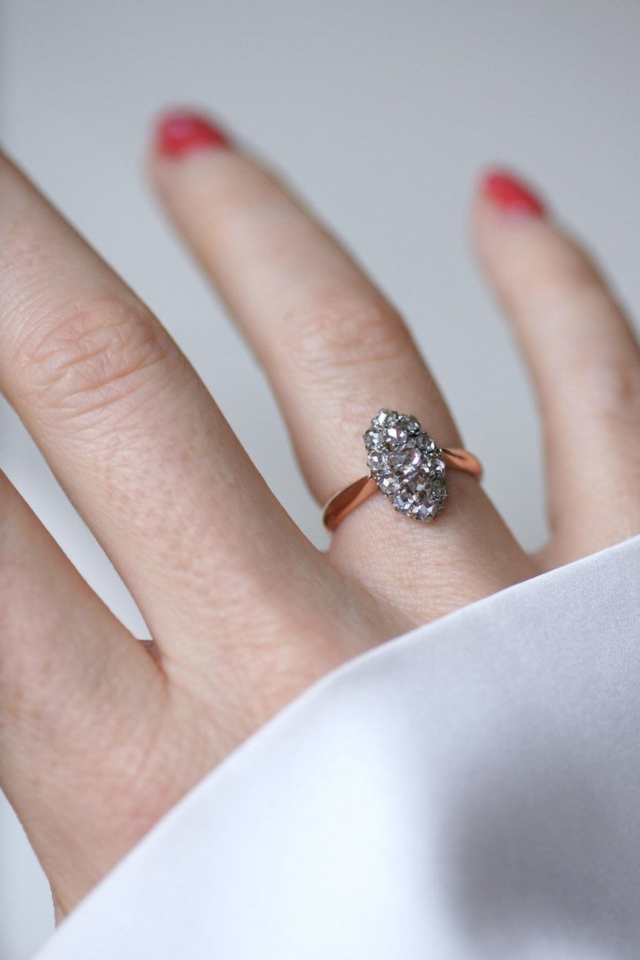 Bague Marquise Diamants Or Rose et Platine - Galerie Pénélope