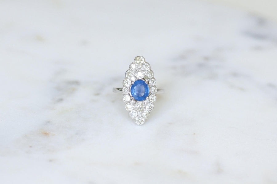 Bague Marquise Saphir de Ceylan 2.20 Cts et Diamants - Galerie Pénélope
