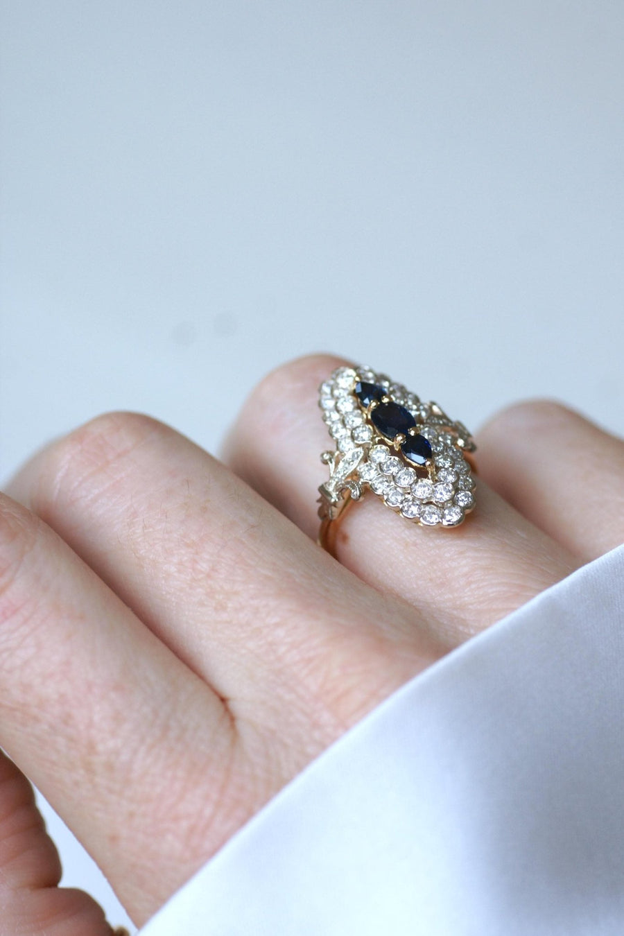 Bague Marquise Saphirs et Diamants Or Jaune - Galerie Pénélope