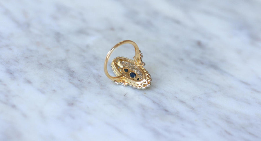 Bague Marquise Saphirs et Diamants Or Jaune - Galerie Pénélope