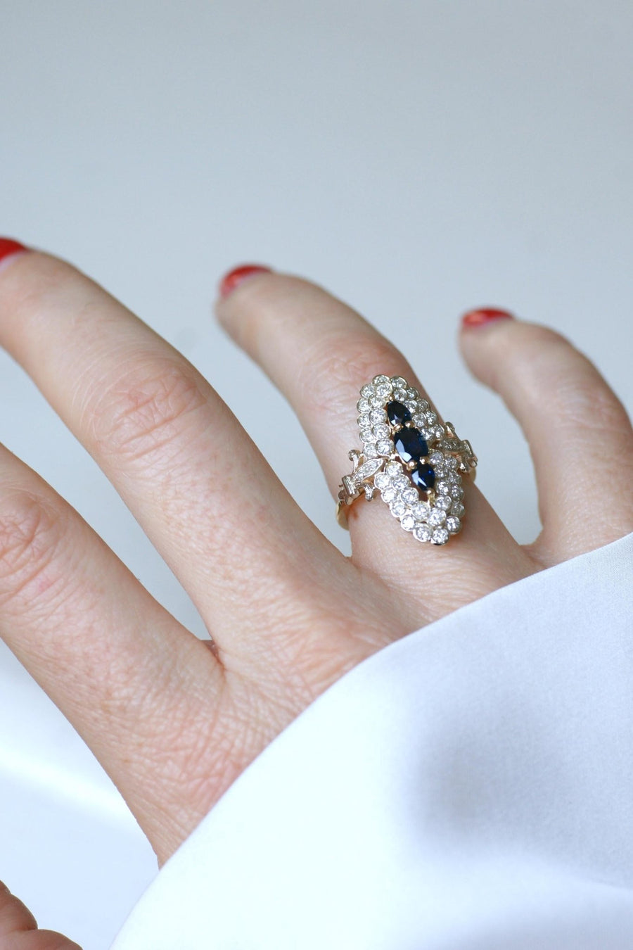 Bague Marquise Saphirs et Diamants Or Jaune - Galerie Pénélope