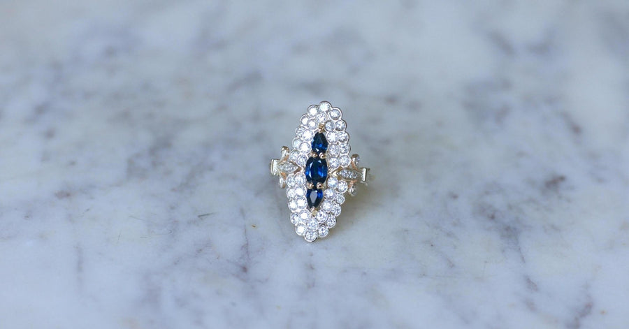 Bague Marquise Saphirs et Diamants Or Jaune - Galerie Pénélope