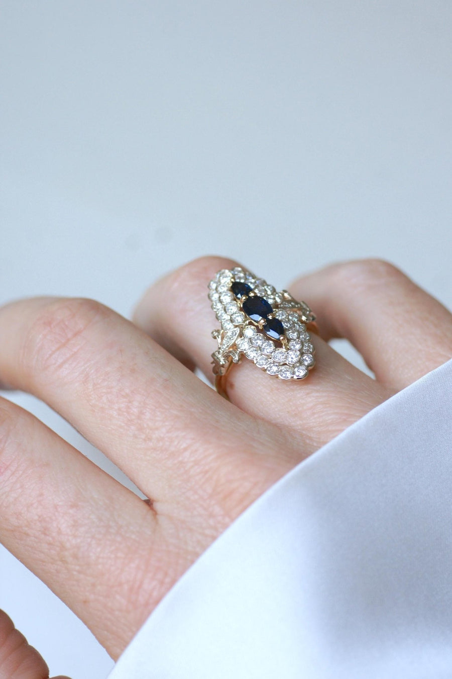 Bague Marquise Saphirs et Diamants Or Jaune - Galerie Pénélope