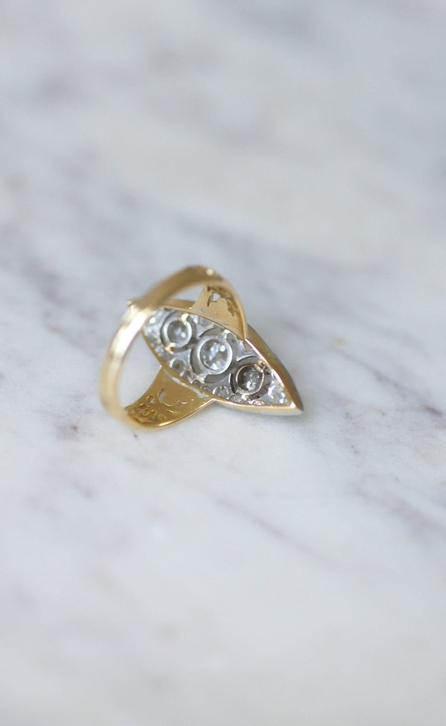 Bague marquise trèfle diamants - Galerie Pénélope