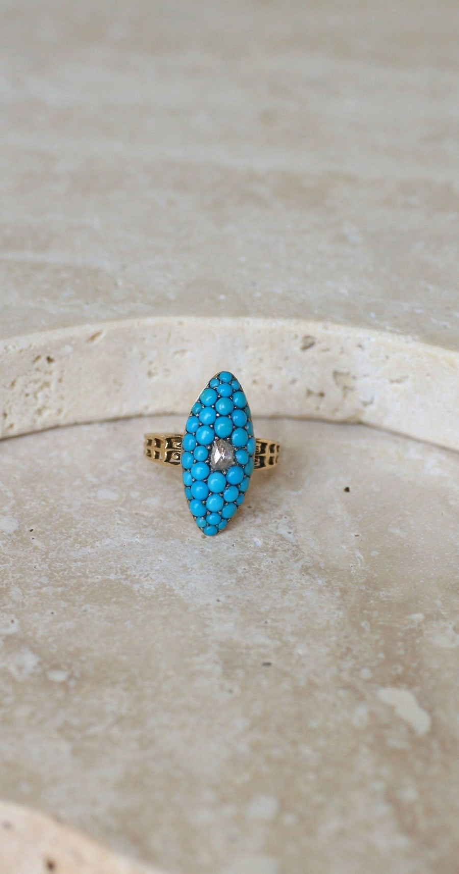 Bague Marquise Turquoises et Diamant - Galerie Pénélope