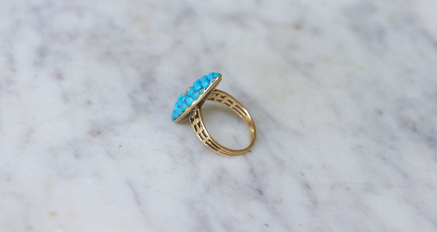 Bague Marquise Turquoises et Diamant - Galerie Pénélope