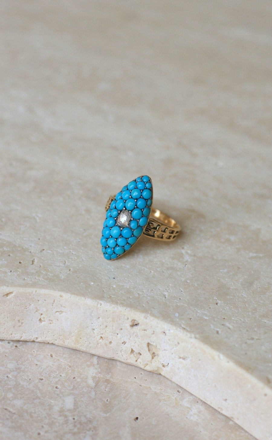 Bague Marquise Turquoises et Diamant - Galerie Pénélope