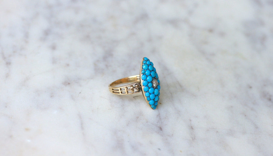 Bague Marquise Turquoises et Diamant - Galerie Pénélope