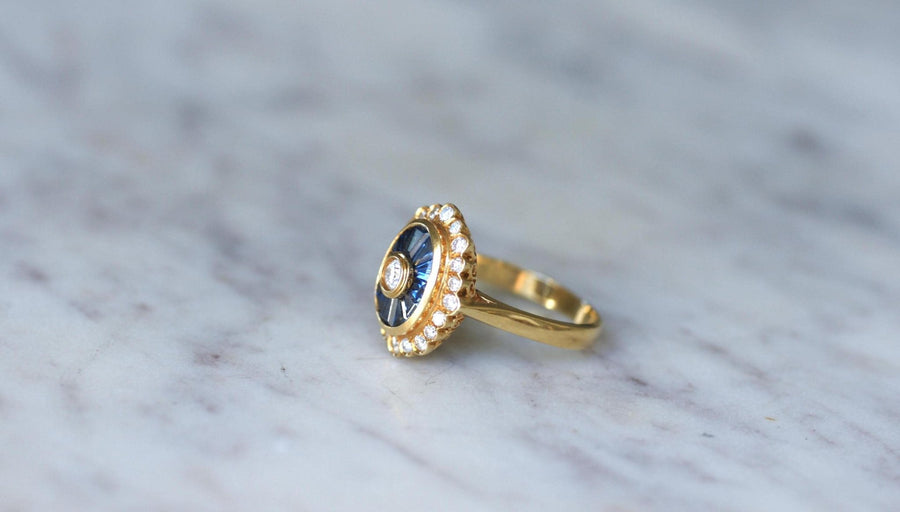 Bague Ovale Style Art Deco Diamants et Saphirs - Galerie Pénélope