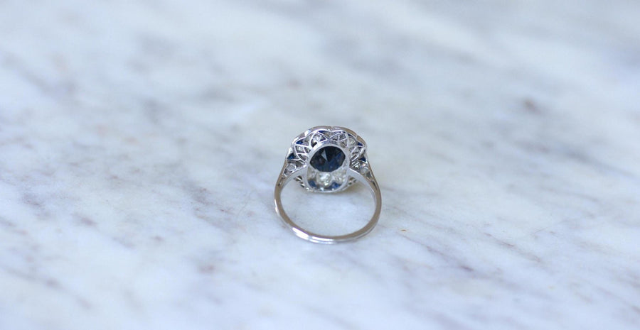 Bague Pompadour Art Déco Saphir et Diamants - Galerie Pénélope