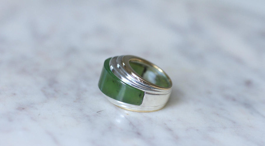 Bague Puiforcat par André Vassort Jade sur Or et Argent - Galerie Pénélope