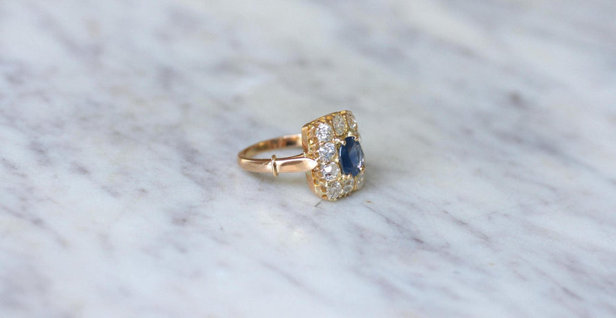 Bague Rectangulaire Saphir 1,10 Cts et Diamants - Galerie Pénélope