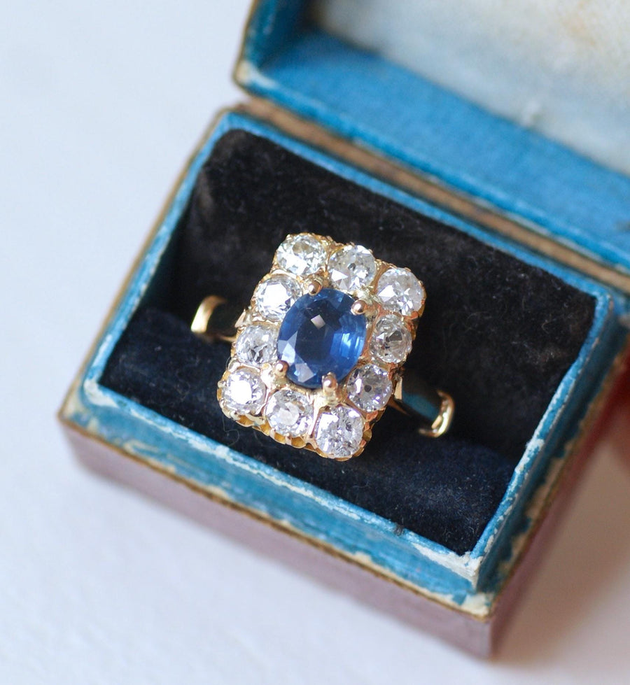 Bague Rectangulaire Saphir 1,10 Cts et Diamants - Galerie Pénélope