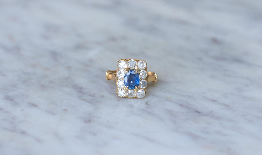 Bague Rectangulaire Saphir 1,10 Cts et Diamants - Galerie Pénélope