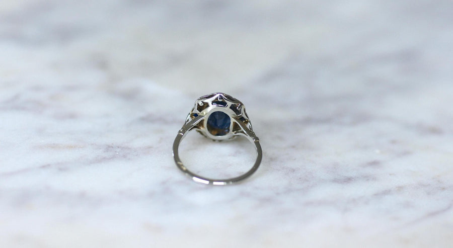 Bague Rosace Art Déco Saphir et Diamants - Galerie Pénélope