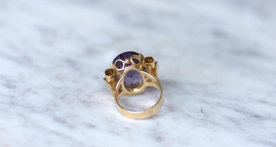 Bague Tank Améthyste et Diamants sur Or Jaune - Galerie Pénélope