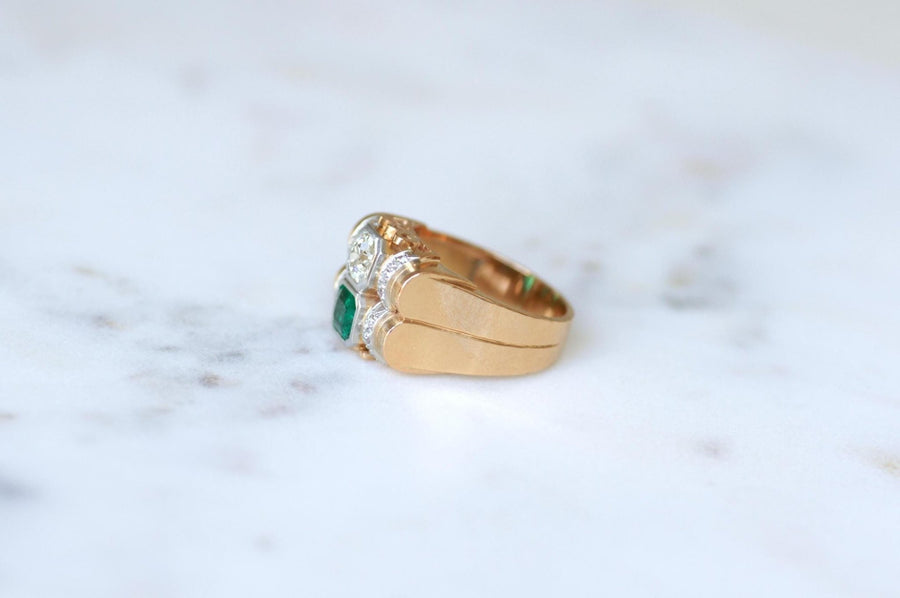 Bague Tank Emeraude Colombienne et Diamants - Galerie Pénélope