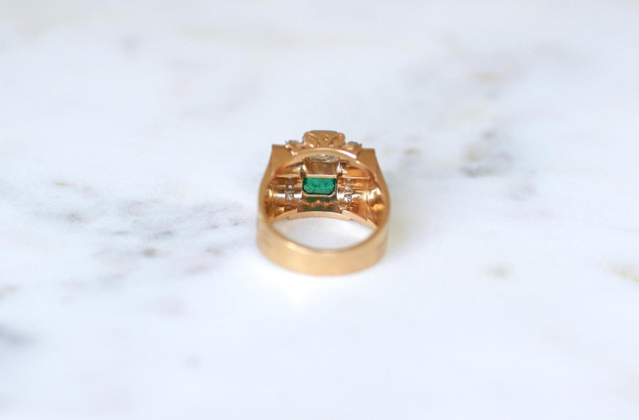 Bague Tank Emeraude Colombienne et Diamants - Galerie Pénélope