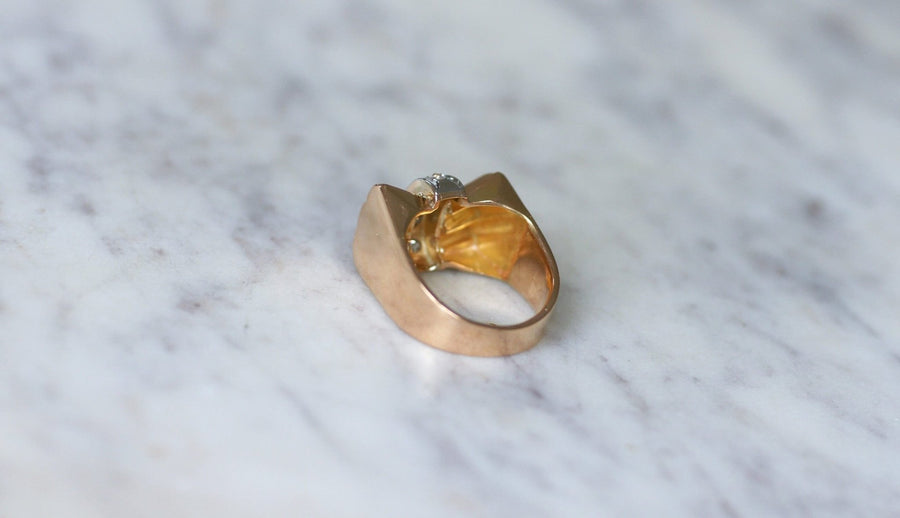 Bague Tank Noeud Or Rose et Diamants - Galerie Pénélope