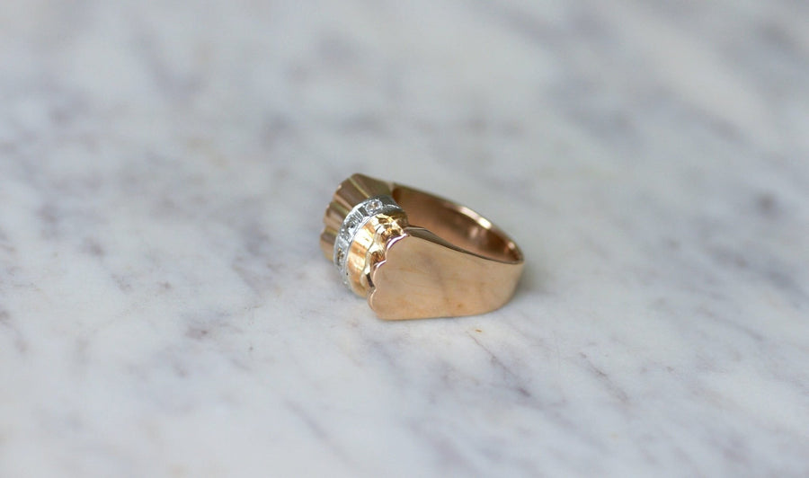 Bague Tank Noeud Or Rose et Diamants - Galerie Pénélope