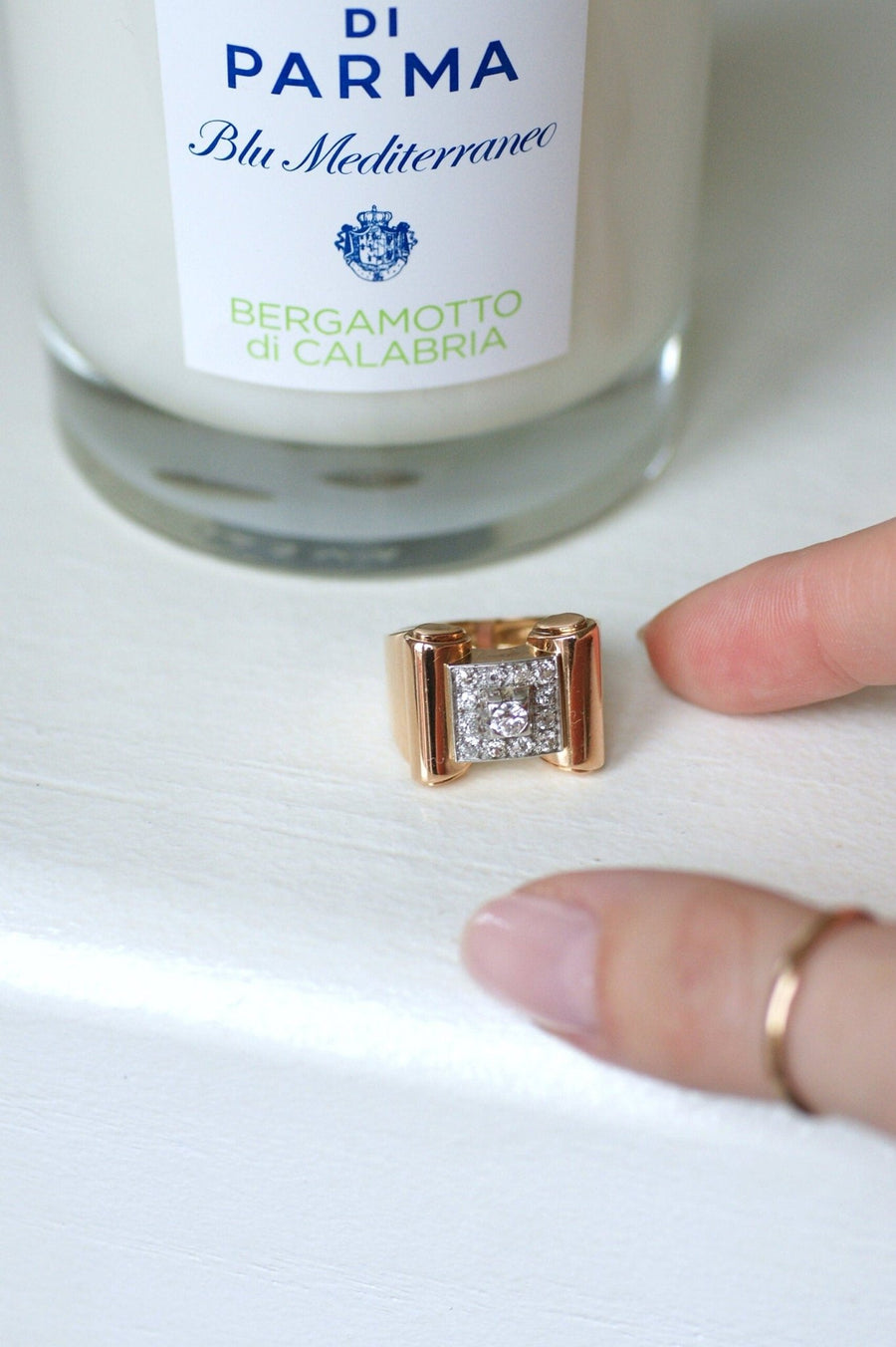 Bague Tank Rouleaux Or Rose et Diamants - Galerie Pénélope