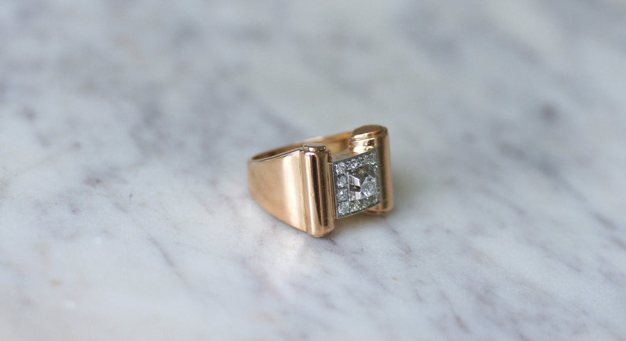 Bague Tank Rouleaux Or Rose et Diamants - Galerie Pénélope