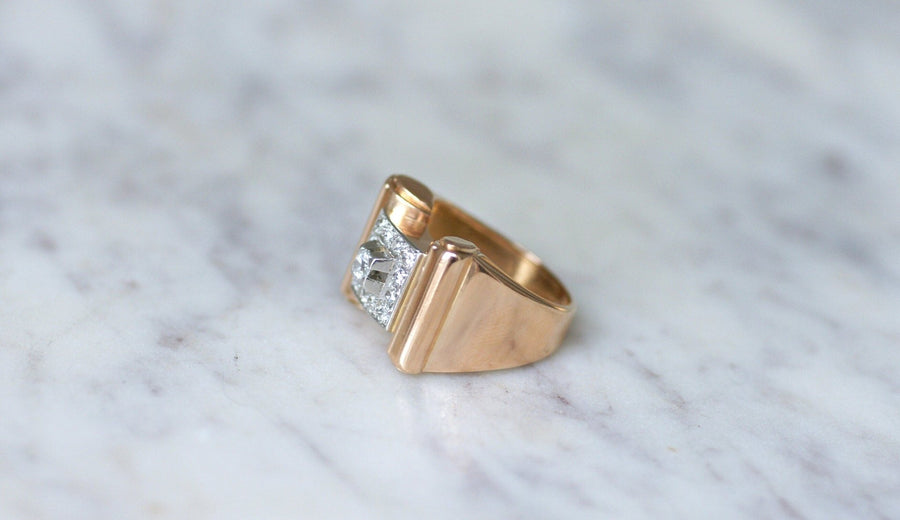 Bague Tank Rouleaux Or Rose et Diamants - Galerie Pénélope